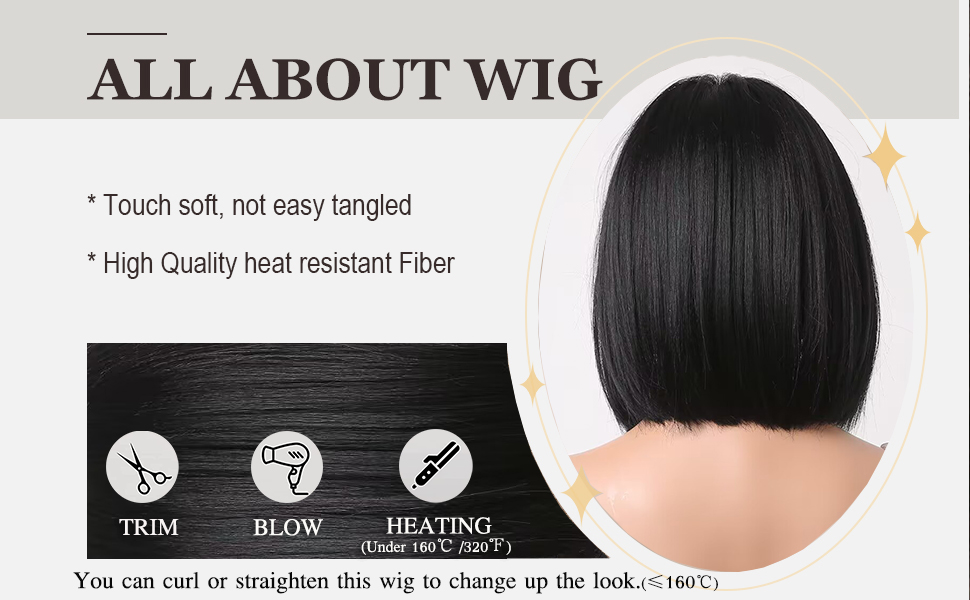 Esmee Short Straight Black Bob Wigs with Fringe for Women