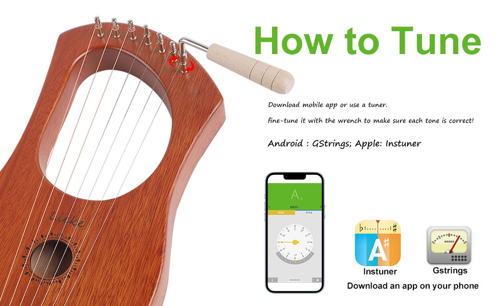 LIEKE 7 String Lyre Harp Instrument with Tuning Wrench
