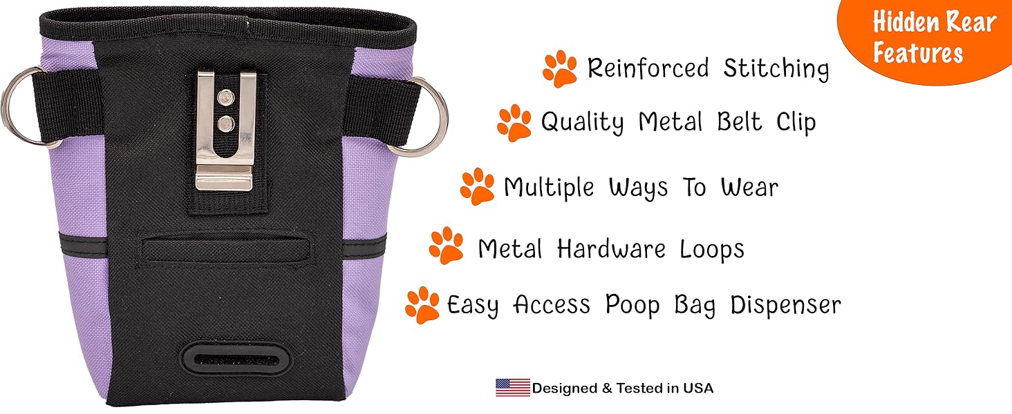 lavender purple precious paws dog treat bag training - metal clip, metal hardware, poop bags 
