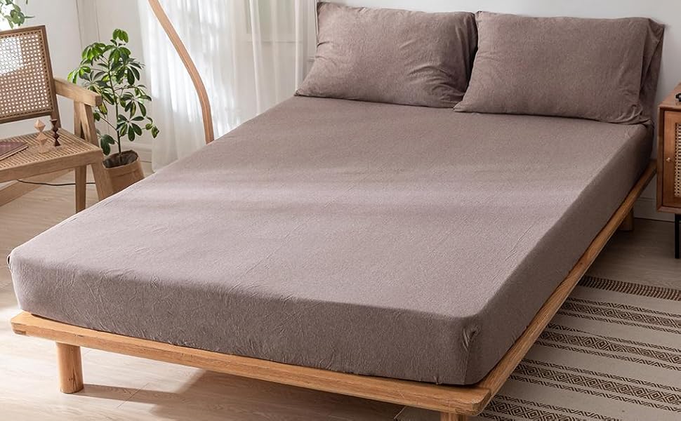 DONEUS Jersey Knit Cotton Fitted Sheet King, 3 Piece (1 Fitted Sheet, 2 Pillow Cases