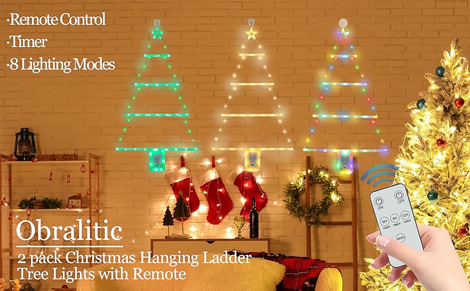 Obralitic 2 Pcs Christmas Decorative Tree Ladder Lights