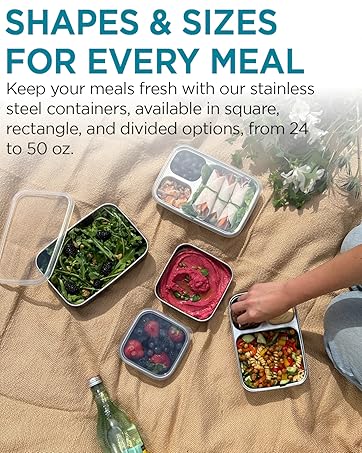 UKonserve Stainless Steel Rectangle and Divided Section Containers Storing Food at Picnic