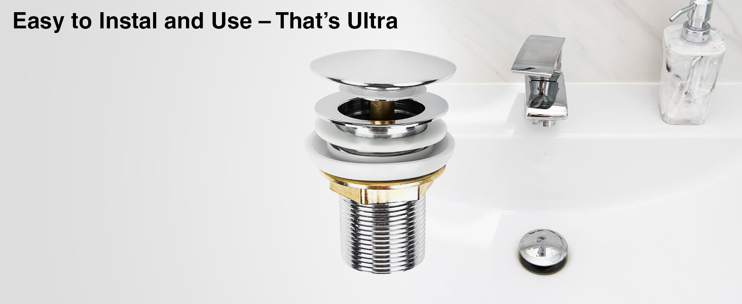 Ultra Basin Sink Waste Unslotted Chrome Plated Click Clack Pop up Sprung Plug for Sinks 40mm