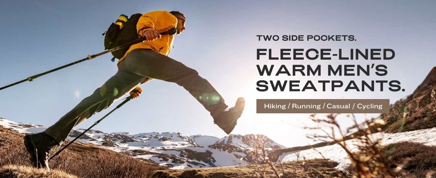 Mens Fleece Lined Pants with Zipper Pockets,Winter Workout Warm Running Joggers Sweatpants for Men