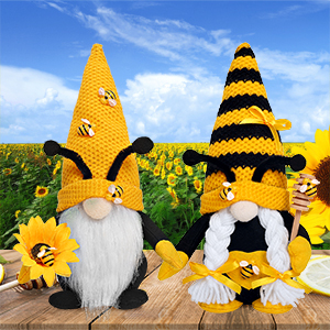 Ailytec 4 Pack Glowing Bumble Bee Gnome Decor Honey Bee Decor with Hanging Gnomes and Elegant Fun Whimsical Spring Gnome Ultra-Soft Plush Gnomes for Kitchen