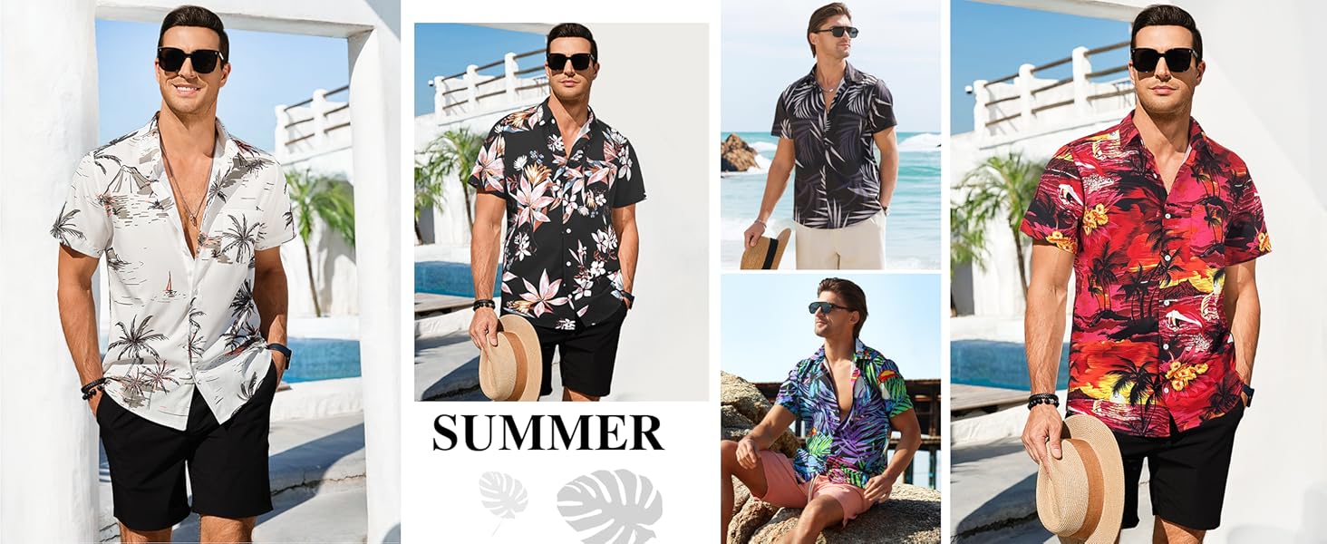 Summer Vacation Button Down Shorts Sleeve Men