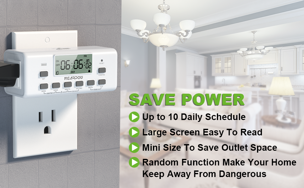 [2 Pack] NEARPOW Digital Timer For Lamp With Dual Outlets