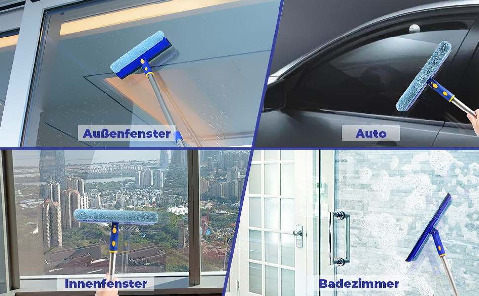 ITTAHO Extendable Window Squeegee Combo, 130cm Telescopic Pole Window Cleaner Kit, Rotatable