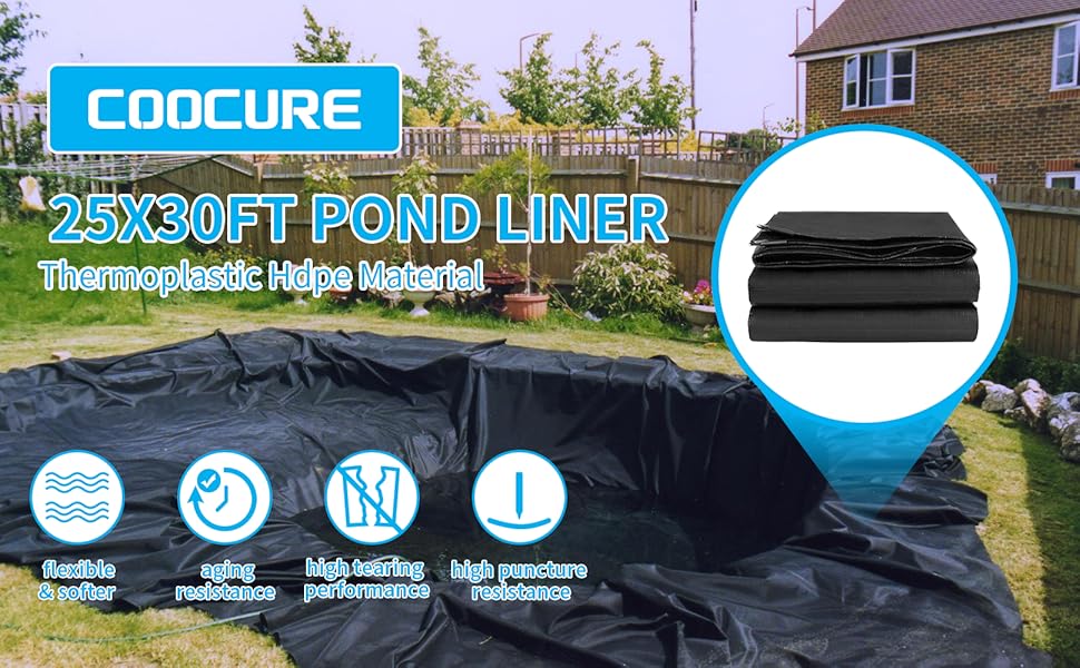 Coocure 25X30FT Reinforced PE Pond Liner, 28Mil Thickness