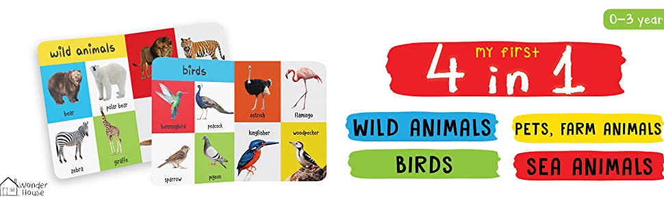 My First 4 In 1 One Wild Animals, Pet and Farm Animals, Birds, Sea Animals: Padded Board Books 