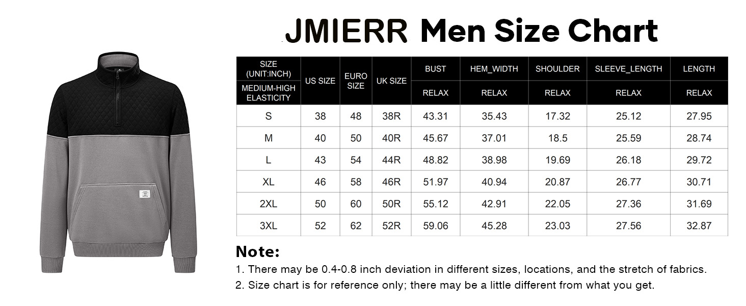 JMIERR Men's Classic Color Block Quarter Zip Pullover - Long Sleeve Stand Collar Quilted Sweatshirt