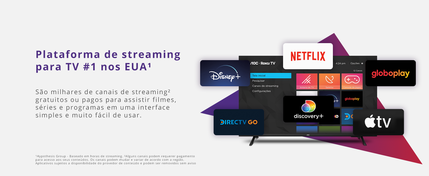 tv full hd, 43 pol, roku tv, design, bordas finas, hdmi, netflix, app, wi-fi, comando google