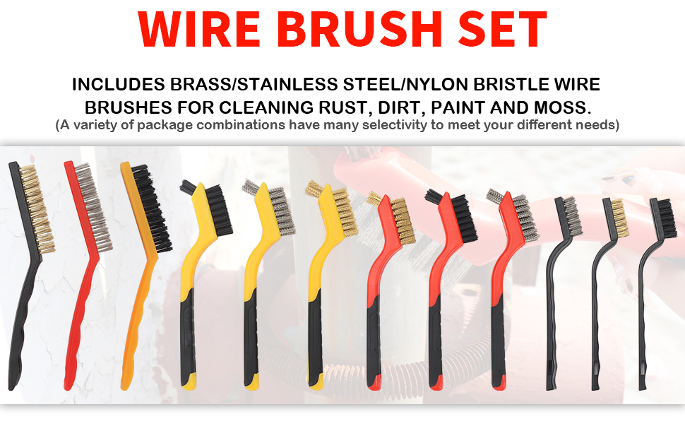 SI FANG 6Pcs Wire Brush Set, Stainless Steel/Brass Copper/Nylon Wire