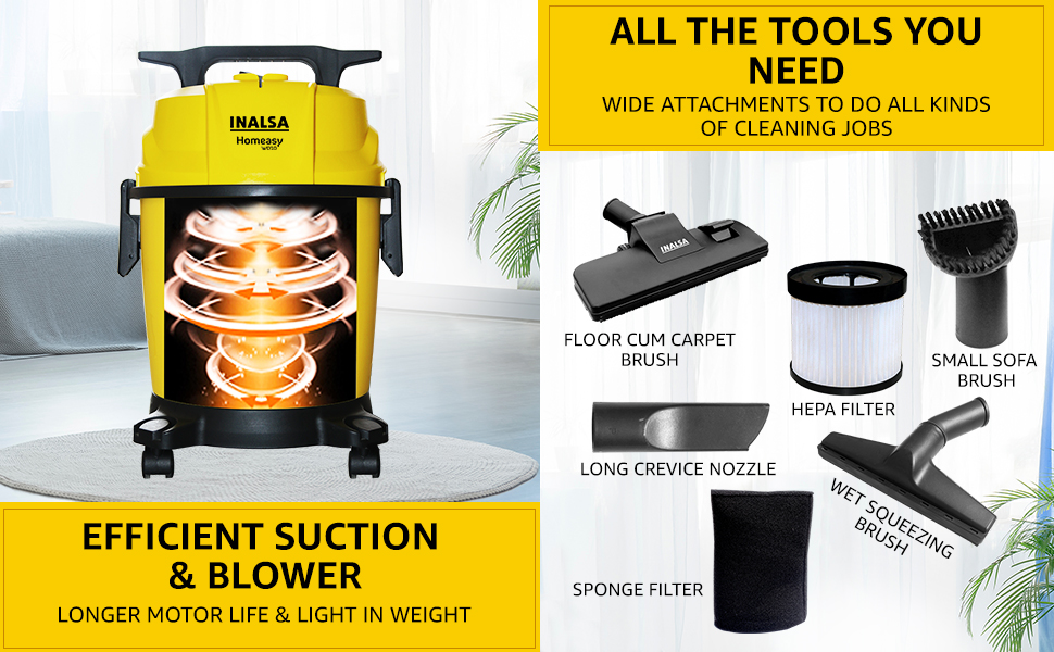 INALSA Vacuum Cleaner Homeasy WD10 with 3 functions Wet/Dry/Blow 1200W