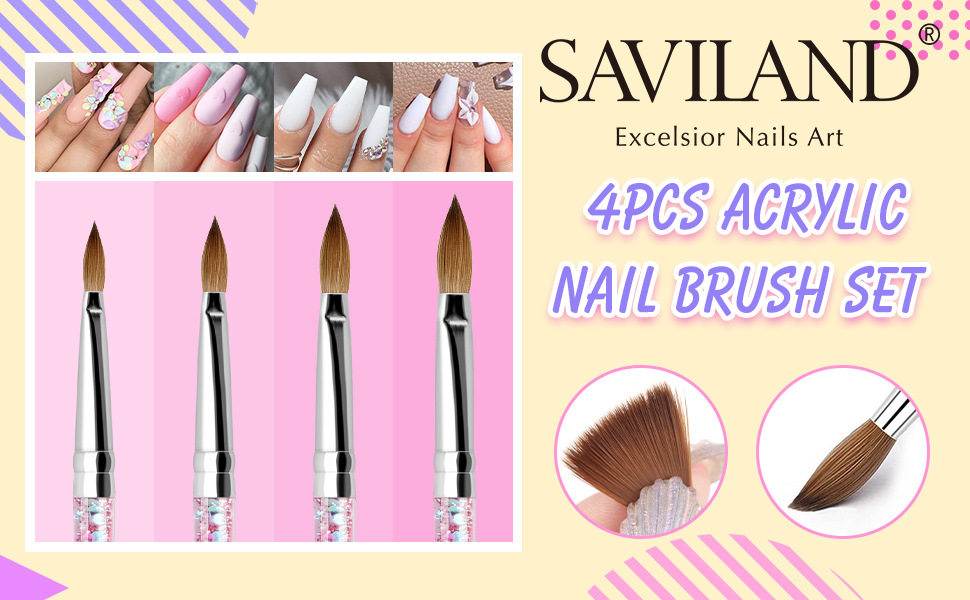 SAVILAND Acrylic Nail Brush Set 4pcs Professional Acrylic Brush Kit
