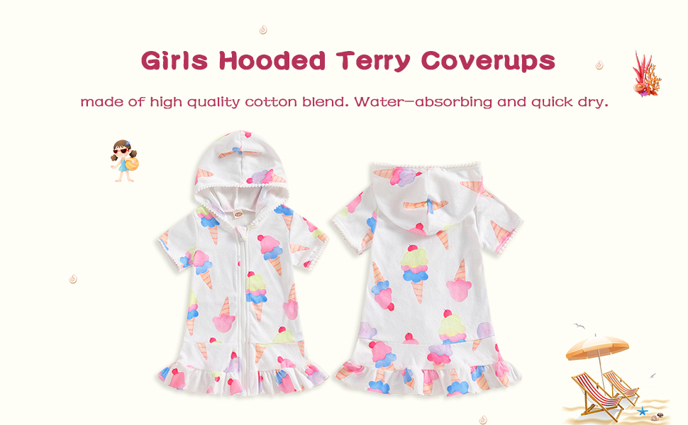 Girls Hooded Zip Terry Coverups Swimsuit