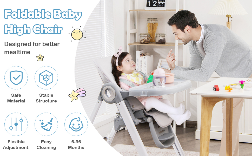 BABY JOY Baby High Chair, Folding Highchair w/ 4 Wheels