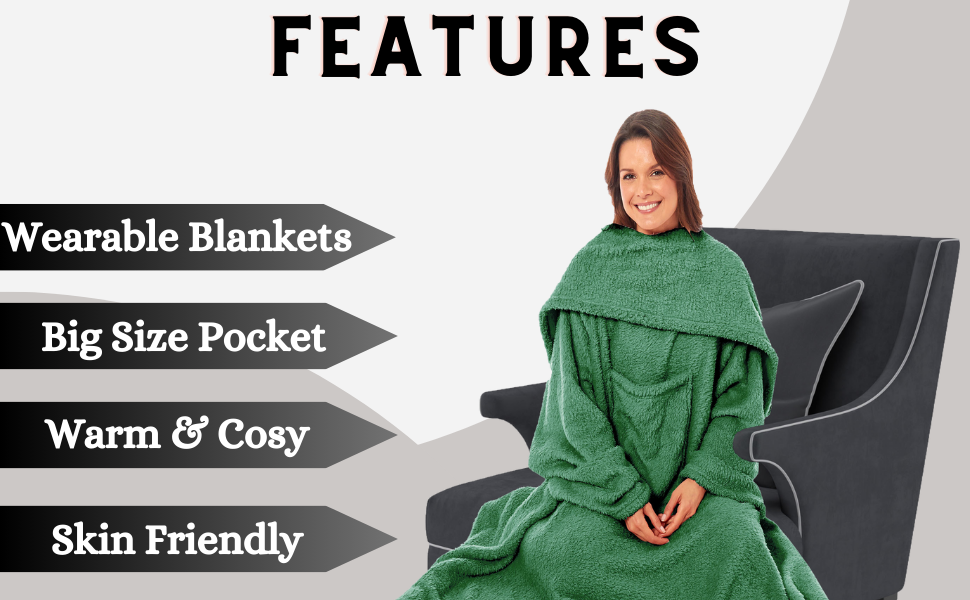 Olivia Rocco Wearable TV Blankets Soft Cosy Fleece Slankets for Unisex Women Men Fluffy Plush