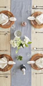 A table set with a DII French Blue Farmhouse Gingham Table Runner