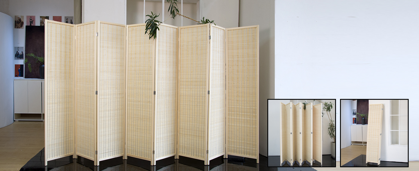 loomveil 8 panel bamboo divider in beige