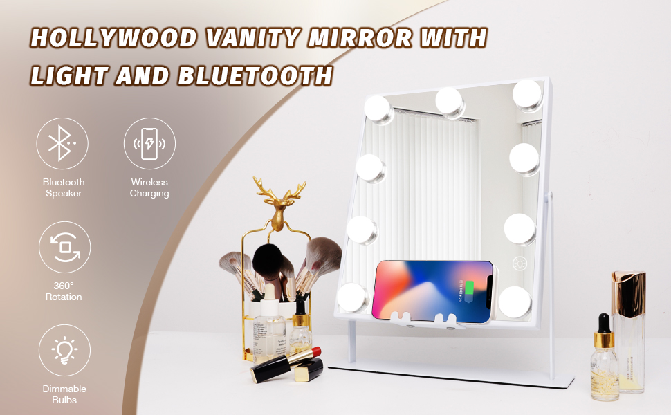 Fenair Lighted Vanity Mirror with Lights Speaker and