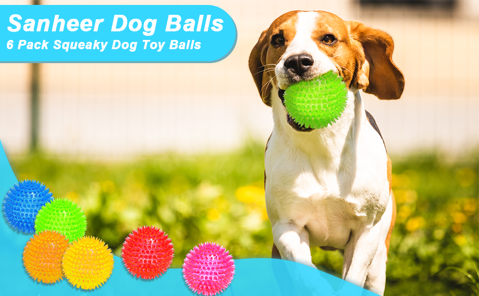Sanheer Squeaky Dog Balls, 6 PACK 9cm Big Spiky Dog Balls, Dog Squeaky