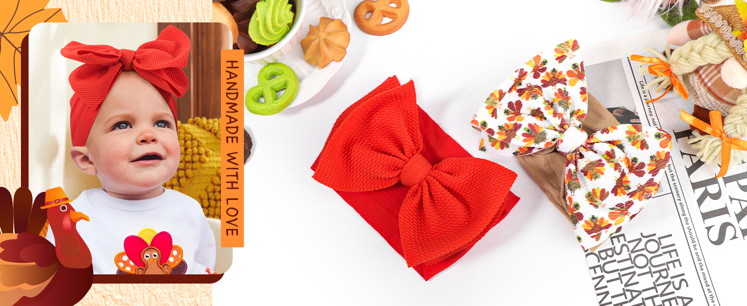 Thanksgiving Baby Headbands Bows Orange 