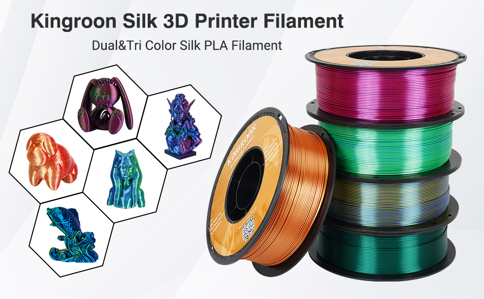 Kingroon PLA Filament, Triple Color Silk PLA Filament 10 Rolls, 10kg Spool(22lbs), 1.75 mm, Dimensional Accuracy +/- 0.03 mm, 10 Different Triple Colors 10 silk PLA filament