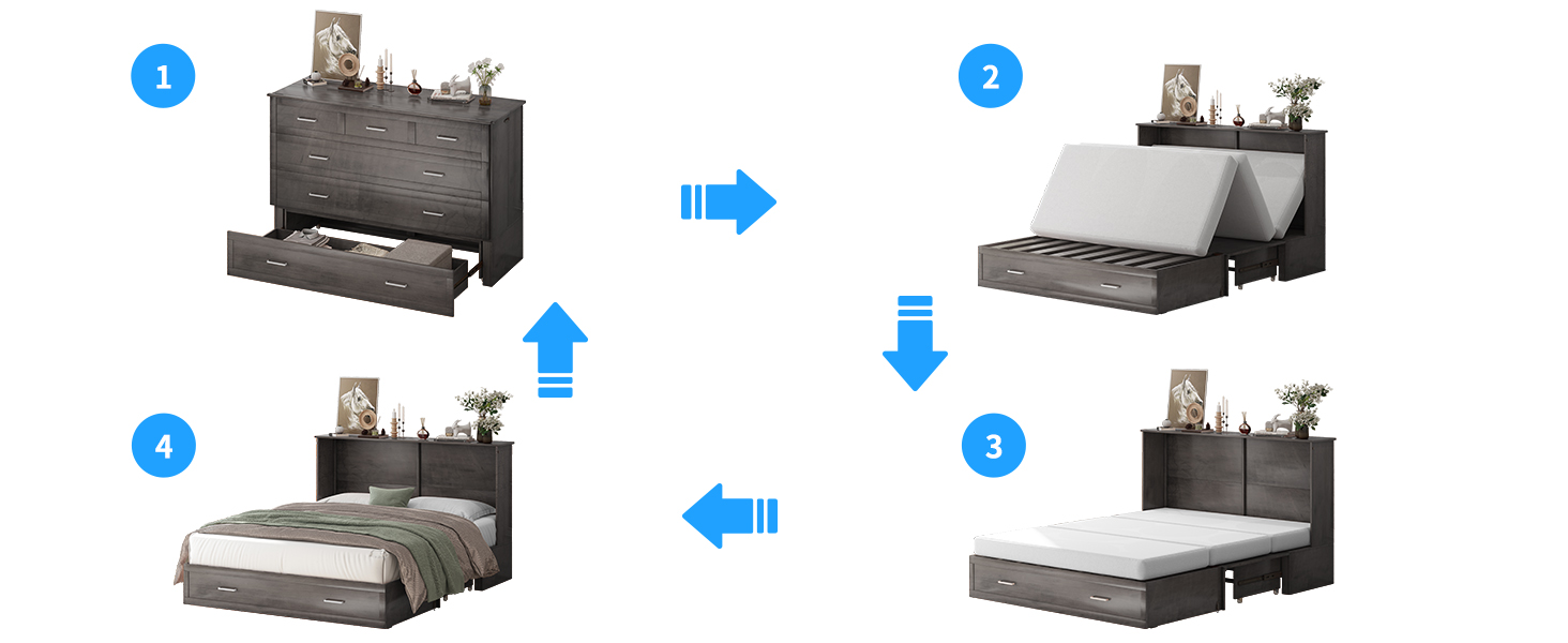 PUREMIND Wall Murphy Bed,Wall Bed Queen Chest with Charging