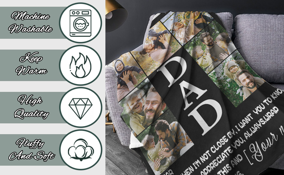 Youltar Dad Gifts Custom Blanket with Photos Birthday Gifts