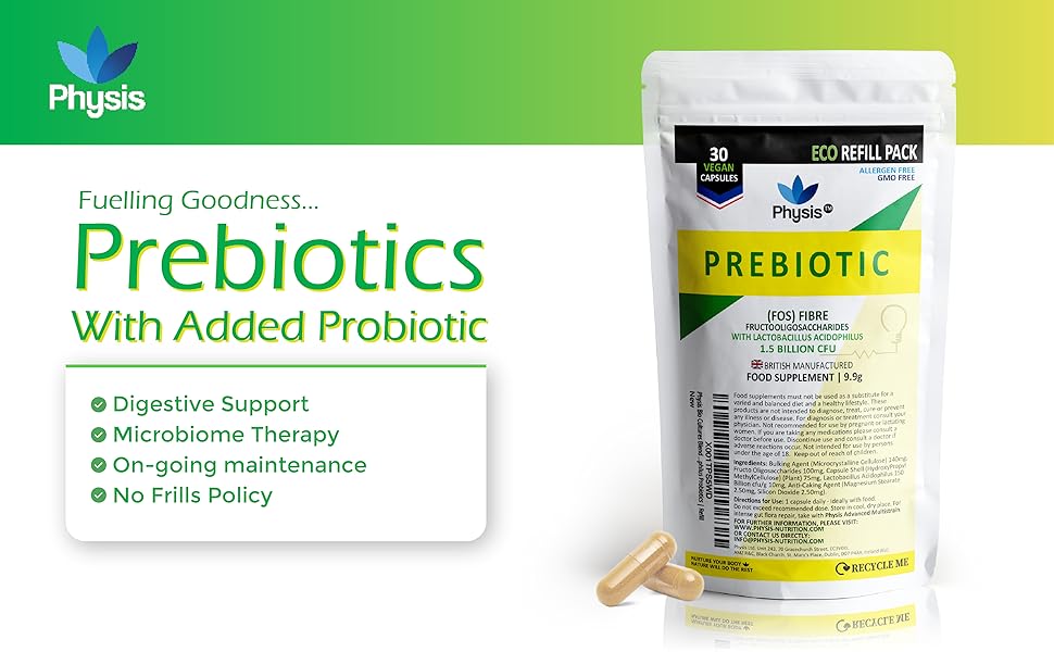Physis Bio Cultures Blend Prebiotics 30 Capsules Pre and Probiotics for Gut Health Bio