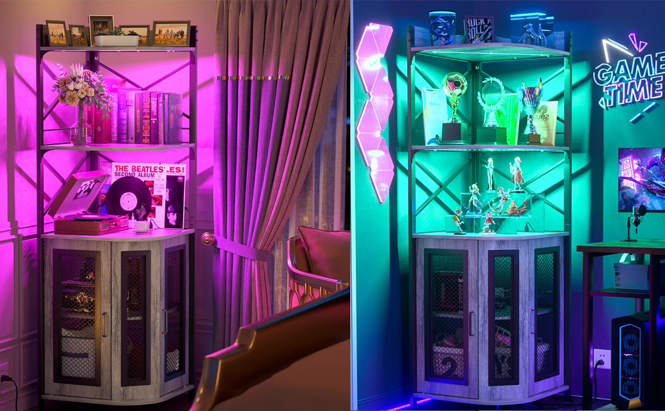 Aheaplus Corner Bar with Power Outlet, Industrial