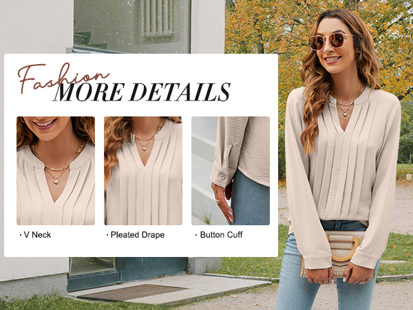 Blooming Jelly Womens Dressy Casual Tops Pleated Work Shirts