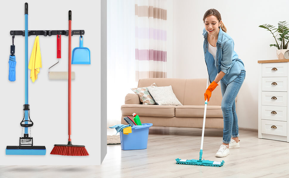 ALIEN SYSTEM Mop and Broom holder wall mount 2 Pack Hooks