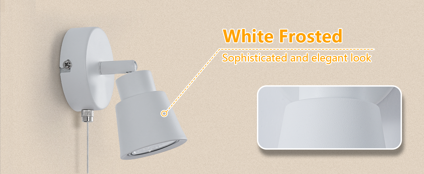 White frosted glass wall sconce. Adjustable spotlight design with metal base, suitable for indoor lighting.