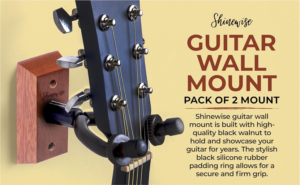 Shinewise Guitar Wall Mount 2 Pack Black Walnut Guitar Wall Hanger
