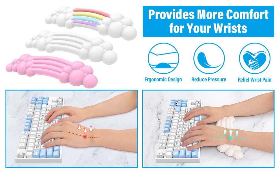 Cloud Wrist Rest Keyboard, Rainbow Cloud Palm Rest