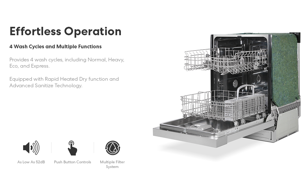 COSMO COSDWD24FBR 24 in. Front Control BuiltIn Tall Tub