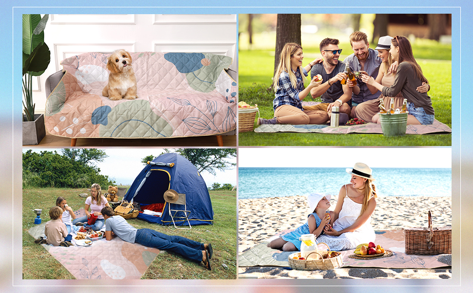 Gealaek Waterproof Picnic Blankets Sandproof Beach Blanket 3Layers 60x80 Inches