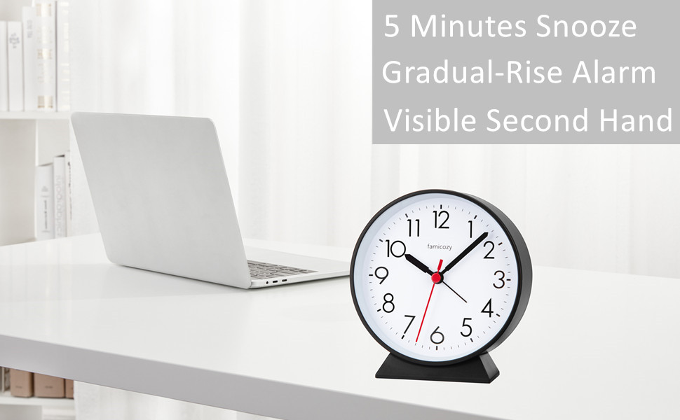 FAMICOZY Silent Non Ticking Analog Alarm Clock,Easy to Read,Simple Operation,Crescendo Alarm