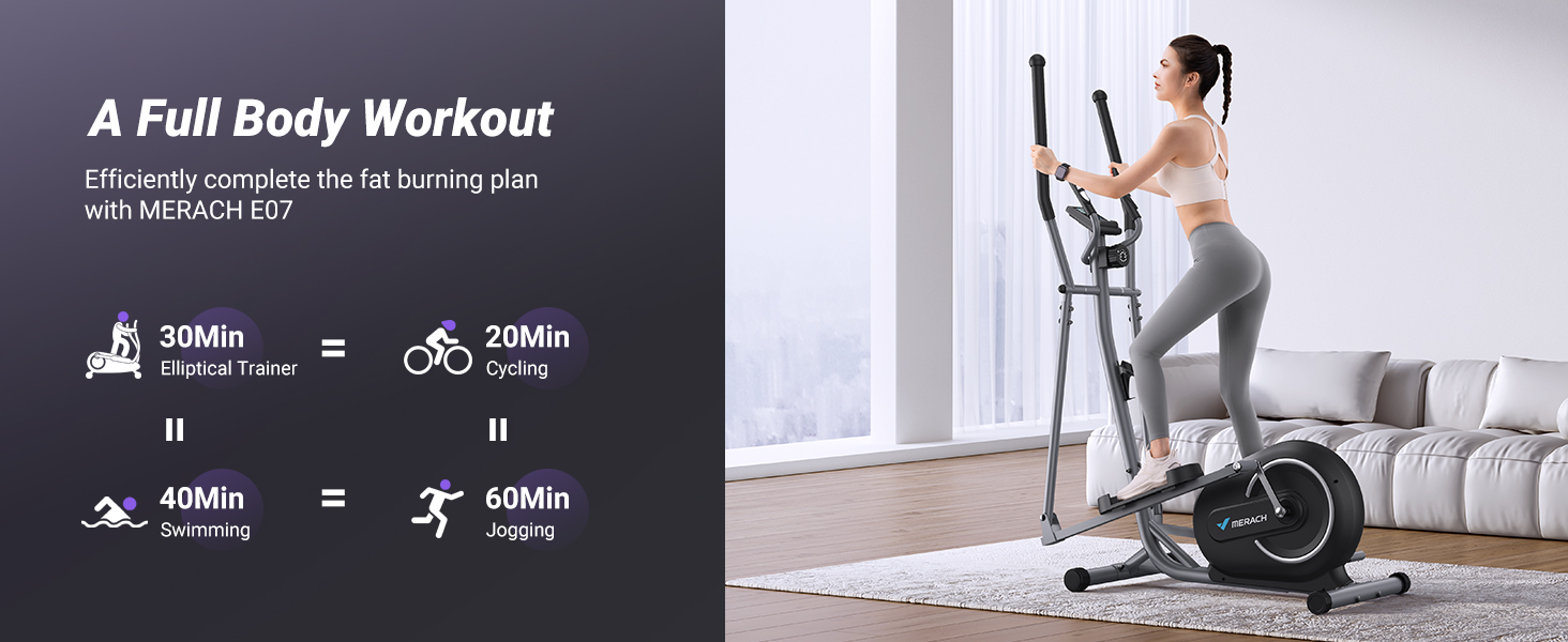 MERACH Elliptical Exercise Machine with Exclusive MERACH App, Compact ...