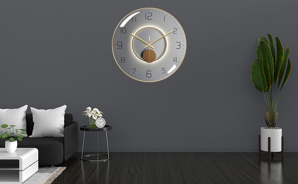 Qiccijoo Wall Clock,3D Curved Glass Large Wall Clock,12inch Silent NonTicking Round Classroom