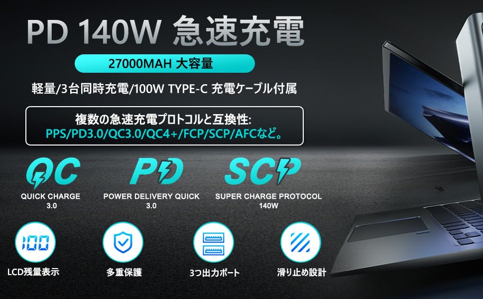 Amazon | Raydyn 27000mAh 140W モバイルバッテリー 大容量