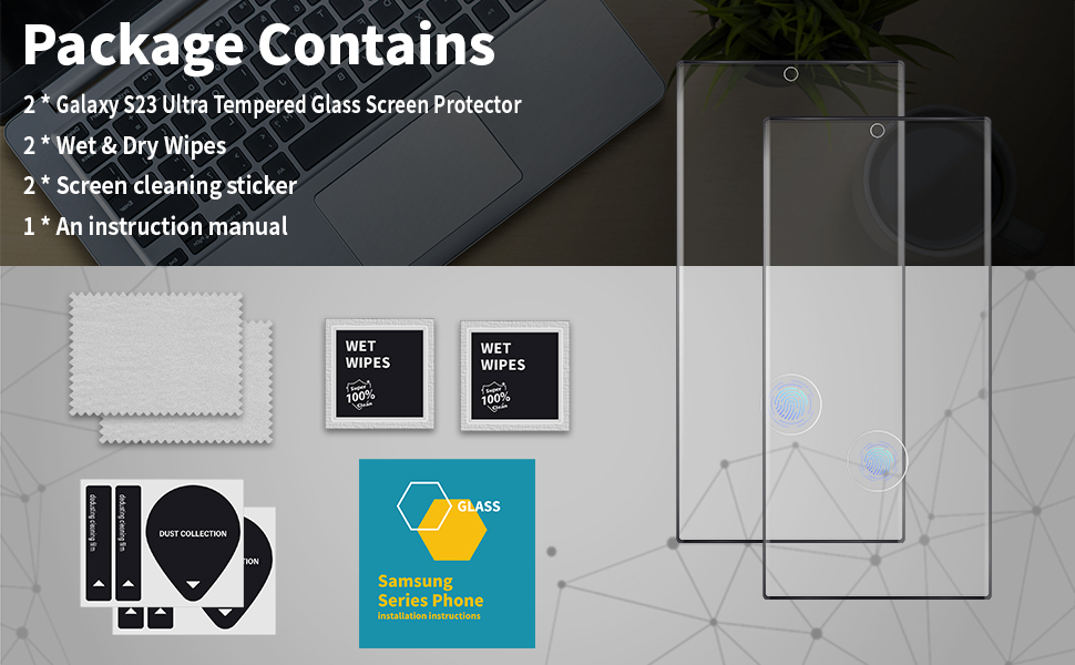 Galaxy S23 Ultra Screen Protector, QUESPLE 2 Pack Shatterproof Premium