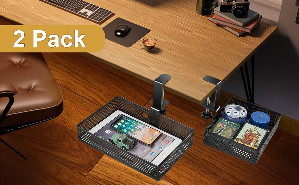 RedCall 2 Pack Under Desk Storage and Organizer,360°Rotation Under Desk Storage