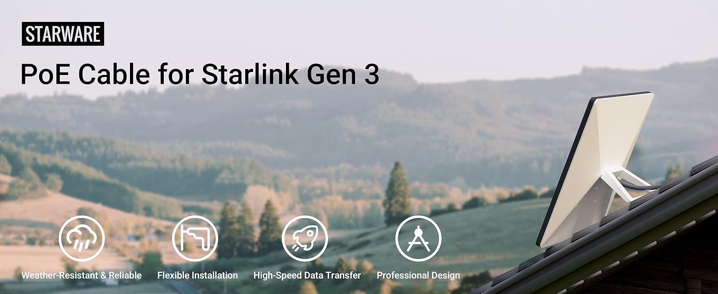 STARWARE Starlink Gen 3 Cable, 49FT/15M Starlink Replacement Cable for Standard V3