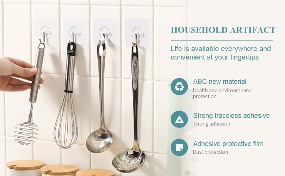 Adhesive Hooks Kitchen Wall Hooks,30Packs Heavy Duty 40lb