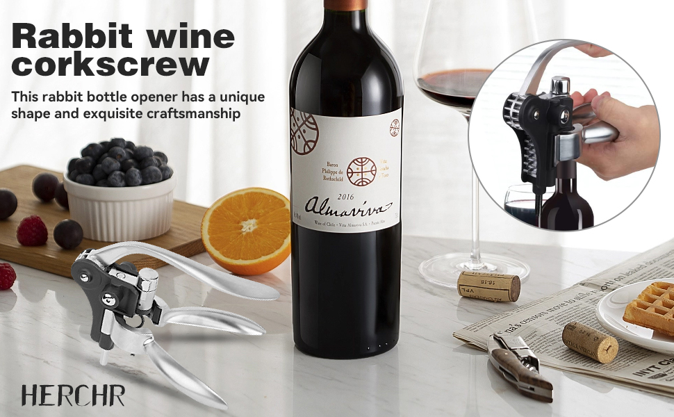 Rabbit Wine Bottle Opener, Zinc Alloy Wine Corkscrew Foil Cutter Manual