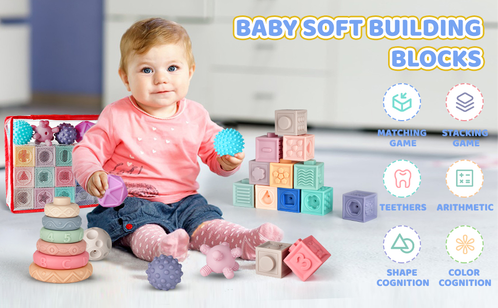 23PCS Soft Stacking Blocks for 3 Months and up Baby, Baby Montessori