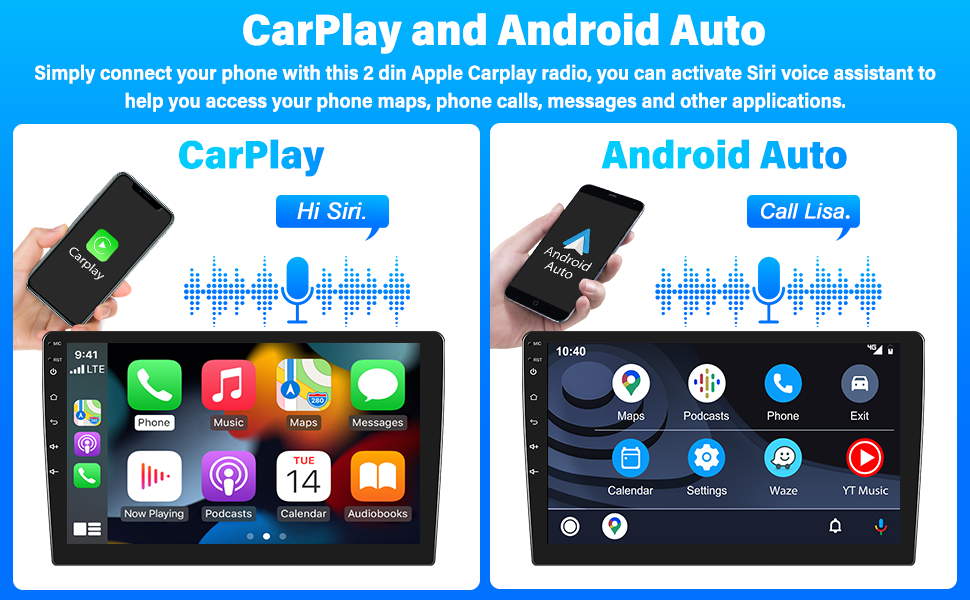 Wireless Double Din Hikity 10.1 inch Android 11 Car Stereo